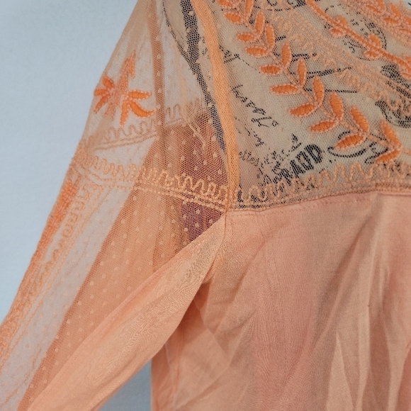 Free People Sz L Jojo Havana Top Long Sleeve Lace Pleats - Picture 4 of 11